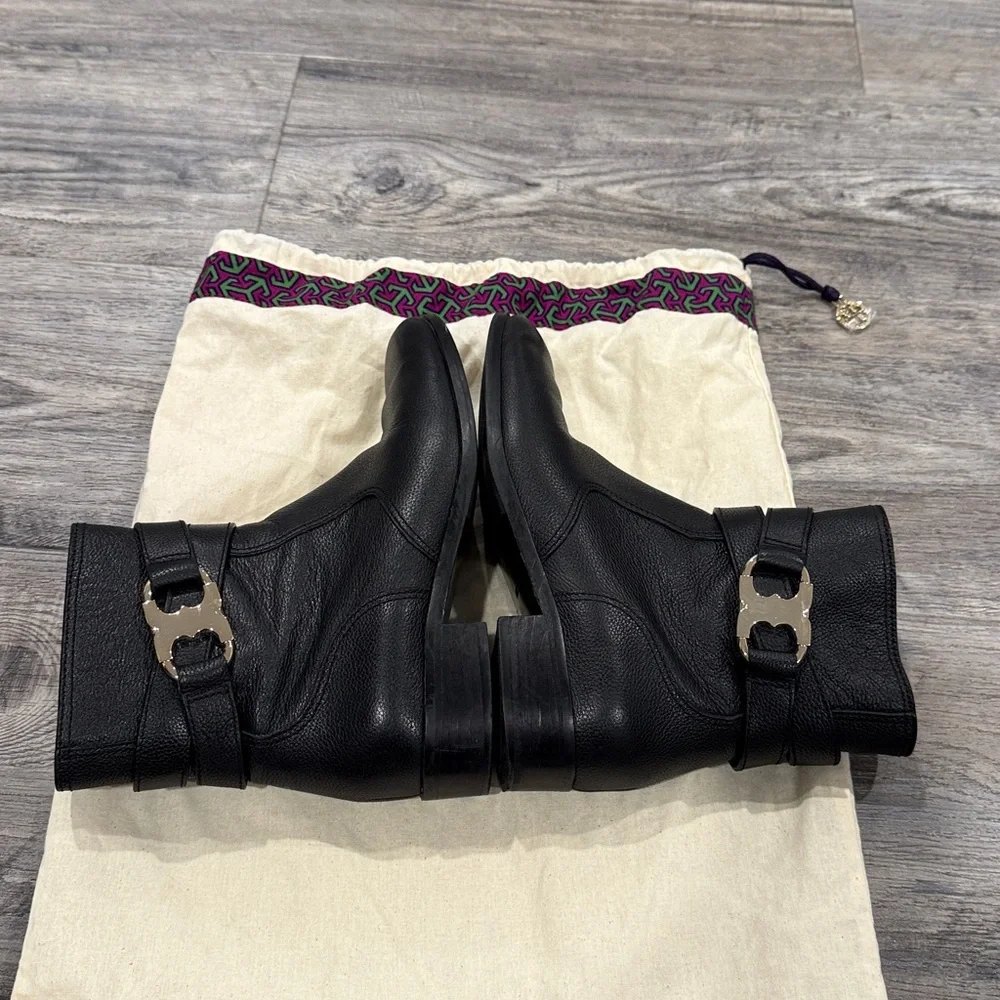 Tory Burch Gemini Black Leather Ankle Boots Size 6.5 Women’s